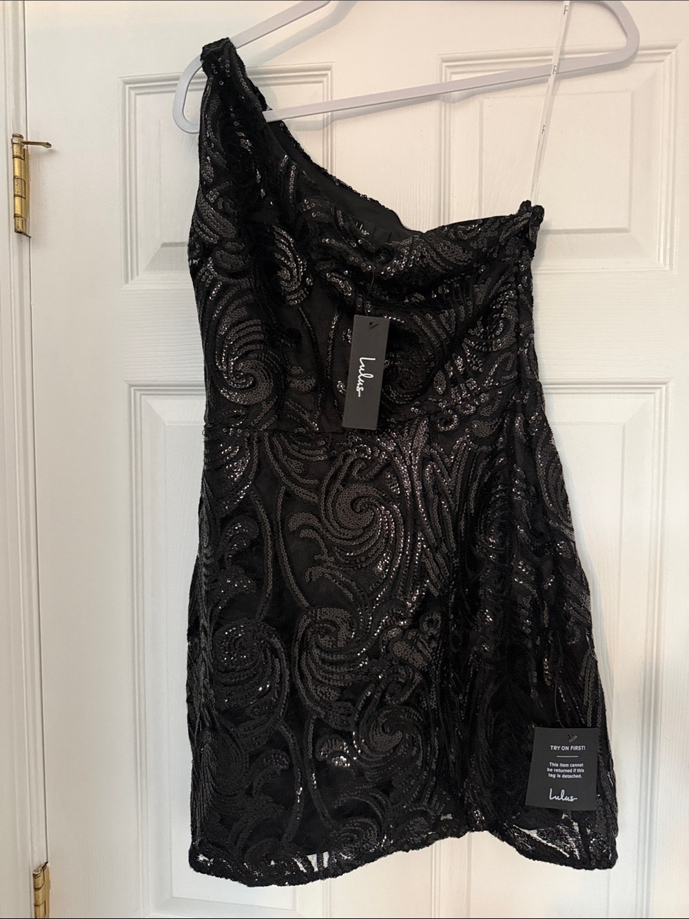 Lulu's Black One-Shoulder Sequin Mini Dress